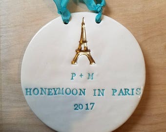 Personalized Ornament French Wedding Honeymoon Keepsake Paris Design Eiffel Tower Home Decor Wedding Gift Keepsake French Design