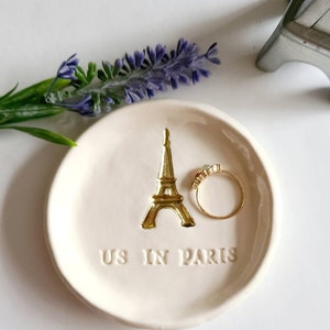Eiffel Tower Personalized Keepsake Dish Round Small Engagement French Ceramic Gold Eiffel Tower Small Ring Dish Wedding Gift Trinket Holder