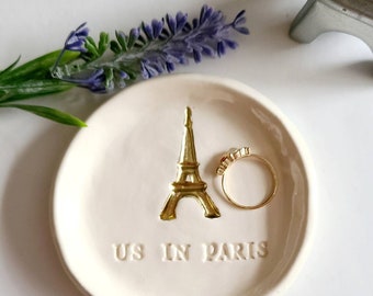 Eiffel Tower Personalized Keepsake Dish Round Small Engagement French Ceramic Gold Eiffel Tower Small Ring Dish Wedding Gift Trinket Holder