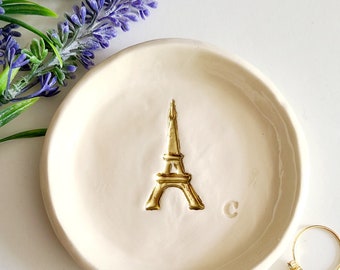 Personalized Keepsake Ring Dish/Bridesmaid Gift/Engagement Dish/French Ceramic Eiffel Tower/Monogram Dish Wedding Gift Trinket Holder