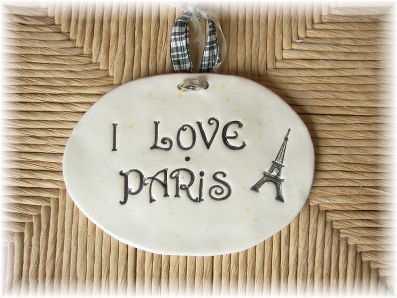 Ceramic Plaque/Wall Art Hanging/I Love Paris/French Home Decor/Travel Gift/ image 1