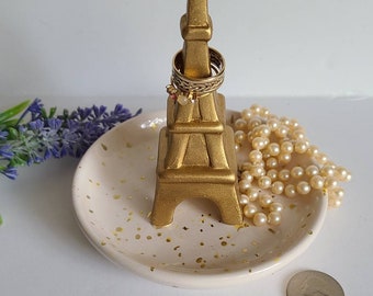 Eiffel Tower Gold/Personalized Jewelry Dish/Sculpture Eiffel Tower/French Design Wedding Gift/Ceramic Dish Wedding Favor Trinket Holder