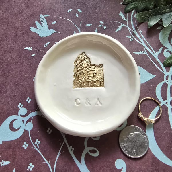 Italian Dish Design/Colosseum/Tower of Pisa/Personalized Italian Gift/Rome Gift Keepsake Dish/Engagement Italian Ceramic/Wedding Gift/