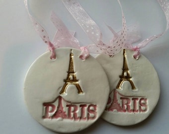 French Ornament Stocking Stuffer Personalized Paris Eiffel Tower Paris French Keepsake Home Decor Pink and Gold