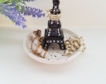 Eiffel Tower Personalized Jewelry Dish Round Sculpture Eiffel Tower French Designs Eiffel Tower Ceramic Dish Wedding Favor Trinket Holder