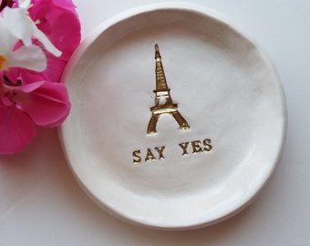 French Personalized Engagement Dish Ceramic Keepsake Holiday Trinket Ring Dish Home Decor Wedding Gift Anniversary Gift Friend Gift