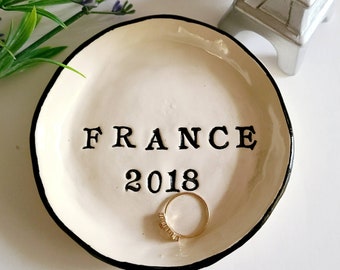 French Personalized Dish/France Ceramic Keepsake/French Vacation Dish Brides Ring Dish/Home Decor Wedding Gift/Anniversary Gift Friend Gift