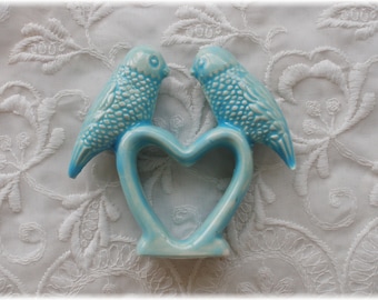 Wedding Cake Toppers  Wedding Favors Love Birds  Blue Ceramic Vintage or Napkin Ring Home Decor