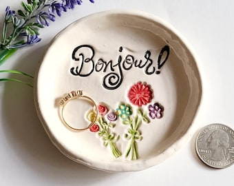Bonjour Gift French Dish/Bonjour/Destination Wedding Gift/Jewelry Storage/Trinket Dish/Unique Jewelry Storage Dish/Personalized Gift/