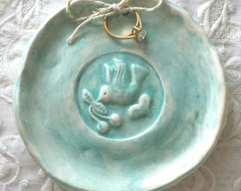 Wedding Ring Dish Aqua Blue Bird Color Ceramic