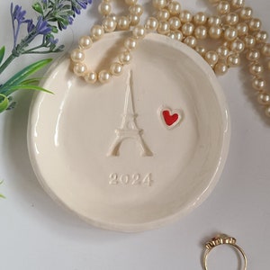 Eiffel Tower 2024 Dish/New Years Gift/Travel Gift/Gift For Friends/Keepsake Dish/Engagement French Ceramic/Ring Dish Wedding Gift image 2