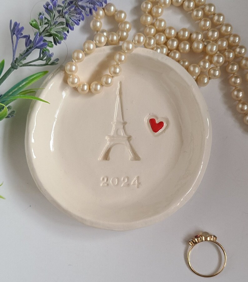 Eiffel Tower 2024 Dish/New Years Gift/Travel Gift/Gift For Friends/Keepsake Dish/Engagement French Ceramic/Ring Dish Wedding Gift image 2