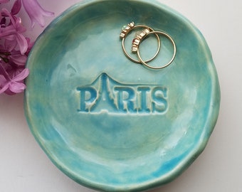 Ring Dish Mother's Day Gift Paris Trinket Dish Ceramic Aqua Dish Jewelry Storage In Stock ready to Ship