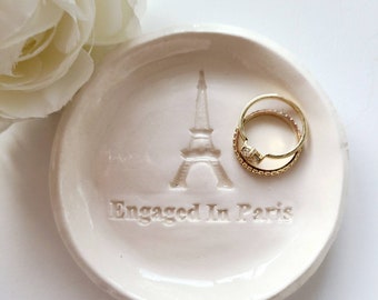 French Engaged In Paris/Dish Ceramic Keepsake Holiday/ Travel Gift/Trinket Dish/Ring Dish/ Wedding Gift Anniversary Gift Friend Gift