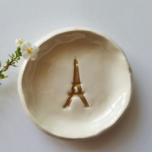 Engagement Gift/Eiffel Tower/French Design/Wedding/ Gold Eiffel Tower Dish/Anniversary Gift/ Ceramic Brides Made Dish/Wedding Favor