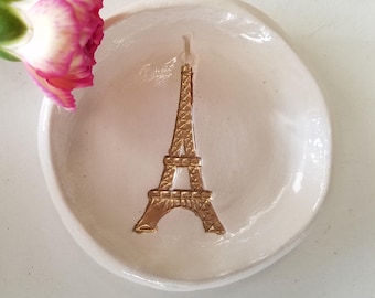 Couple Gift/Trinket Dish/Gold Eiffel Tower Small Dish/Keepsake Ceramic/Small Ring Dish Wedding Favor/Engagement Gift/ One Ready To Ship