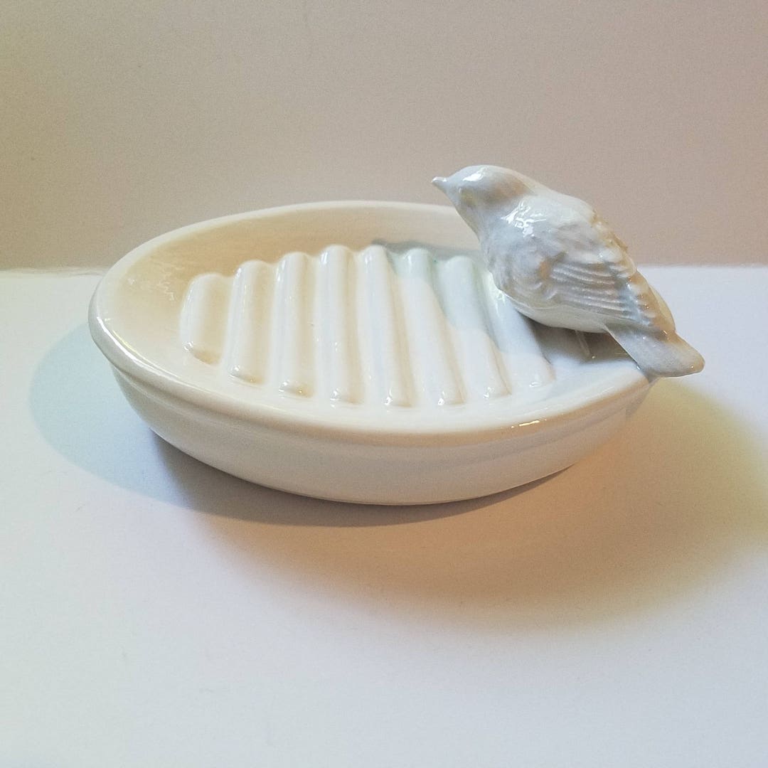 Bird Soap Dish Farmhouse Style White Bird on Top Trinket Dish Etsy