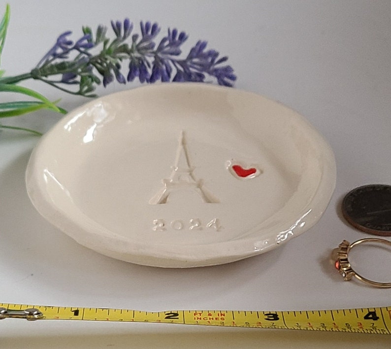 Eiffel Tower 2024 Dish/New Years Gift/Travel Gift/Gift For Friends/Keepsake Dish/Engagement French Ceramic/Ring Dish Wedding Gift image 4