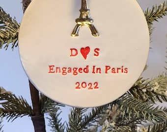 Personalized French Keepsake Engaged Ornament Paris Design Eiffel Tower Home Decor Wedding Gift Design With Heart