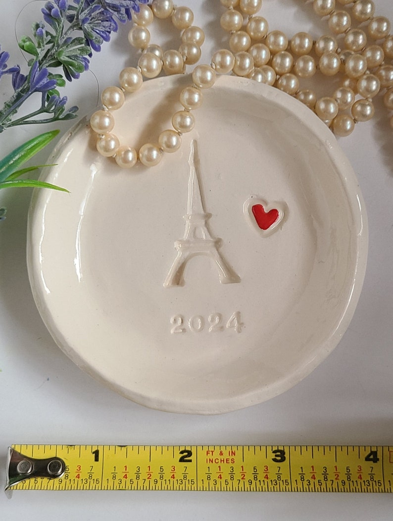 Eiffel Tower 2024 Dish/New Years Gift/Travel Gift/Gift For Friends/Keepsake Dish/Engagement French Ceramic/Ring Dish Wedding Gift image 3