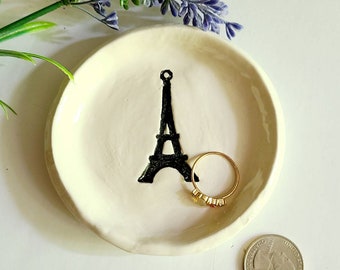 Trinket Dish Eiffel Tower Round Small Dish Ceramic Black Detailed Eiffel Tower Small Ring Dish Wedding Favor Trinket Holder Ready To Ship