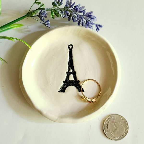 Trinket Dish Eiffel Tower Round Small Dish Ceramic Black Detailed Eiffel Tower Small Ring Dish Wedding Favor Trinket Holder Ready To Ship