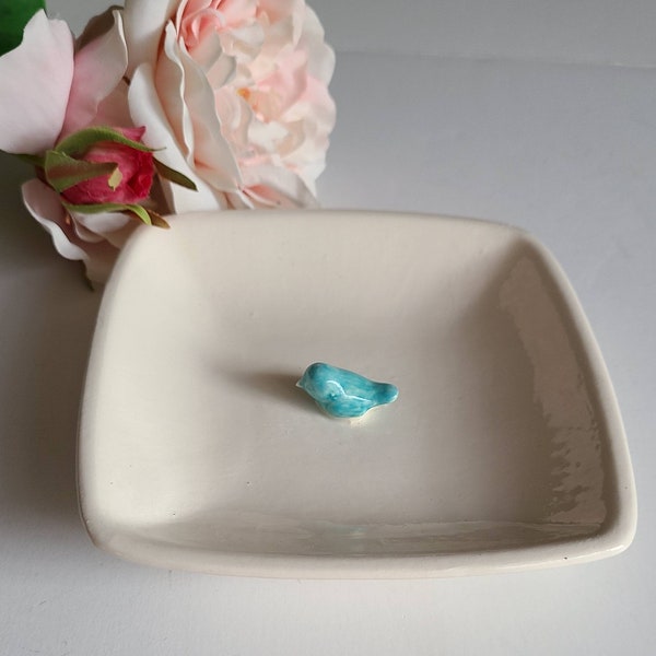 Ceramic Ring Dish with Tiny Bird, Jewelry Holder