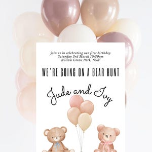 Convite de aniversário editável para caça ao urso | Eventos individuais ou combinados | Modelo Canva | Download instantâneo | 5x7&quot;