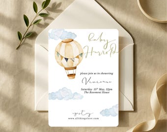 Editable Baby Shower Invitation | Hot Air Balloon Design | Canva Template | Instant Download | 5x7
