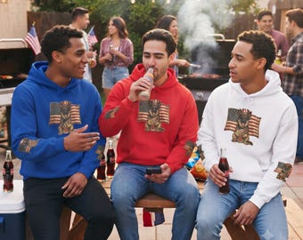 Patriottische hond met Amerikaanse vlag hoodie | Fourth of July, USA Pride, 4 juli, T-shirt met Amerikaanse vlag, veteraan, herdenking, Duitse herder