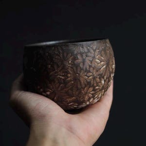 Handmade Ceramic Cup | Wabi Sabi Tea Mug | Rustic Black Sandstone Glaze | 347ml Pottery Master Cup | Unique Artisan Drinkware