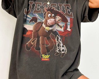 Camiseta vintage de Disney Toy Story Jessie, camiseta retro con estampado de Jessie vaquera y Bullseye Horse, regalo ideal para un viaje familiar a Disneyland.