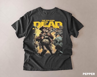 T-shirt vintage The Walking Dead, t-shirt graphique rétro Rick Grimes, haut unisexe de survie aux zombies, cadeau pour les fans de l'apocalypse zombie