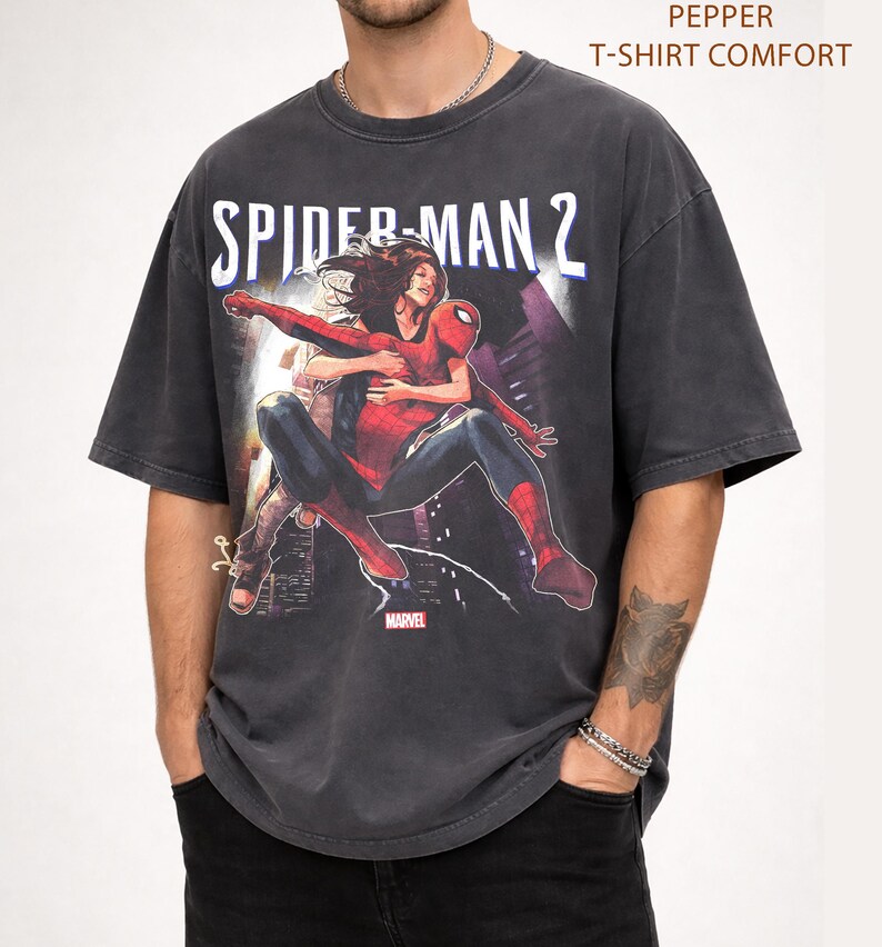 Vintage Spider-Man 2 Peter Parker Mary Jane Retro Graphic Tee, Marvel-filmen T-shirt Presenter bild 5