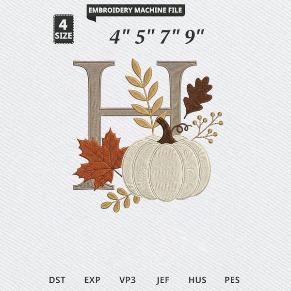Custom Monogram Fall Embroidery Design, Autumn Pumpkin Letter Machine Embroidery File, Fall Digital Download