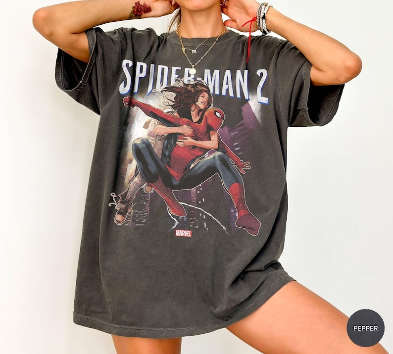 Vintage Spider-Man 2 Peter Parker Mary Jane Retro Graphic Tee, Marvel-filmen T-shirt Presenter bild 2
