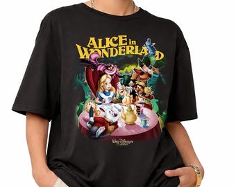 Camiseta de la fiesta del té de Alicia en el País de las Maravillas de Disney, Camiseta de la Princesa Alicia, Alicia, el Odiador Loco de Cheshire, Camiseta para viaje familiar a Disneyland, Reino Mágico