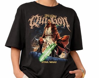 vintage t-shirt Qui-Gon Jinn, t-shirt graphique rétro menace fantôme, vêtements Star Wars style Death Metal, t-shirt rétro Star Wars Galaxy's Edge