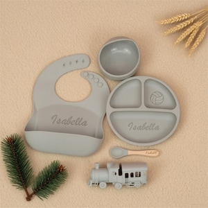 Personalized Silicone Weaning Set,Cartoon Weaning Set for Toddler Baby Kids,Feeding Set with Name,Baby Plate,Baby Shower Gift for Boy & Girl