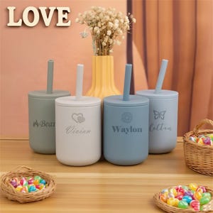 Silicone Cup Personalized, Custom Silicone Cup with Straw, Engraved Sippy Cup, Toddler Training Cup, Silicone Sippy Cup, Baby Tumbler Gifts