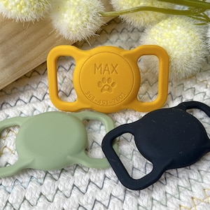Personalized AirTag Collar Case for Pets, Silent Silicone Dog Tag Holder, Custom Name Tag for Cats and Dogs, Engraved Tracker Cover