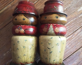 Vintage hand painted Russian folk art candle holders