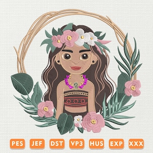 Moana Machine Embroidery Design, Cartoon Girl Embroidery Design, Princess Embroidery, Polynesian Princess File, Hawaiian Princess Design