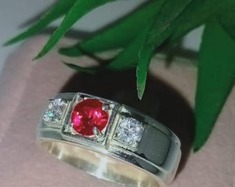 Natural Ruby Ring For Men | Sterling Silver Handmade Jewellery | Red Gemstone Statement Ring With Moissanite Accents | Unique Gift For Him