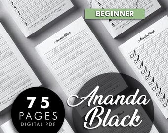 Ananda Black Calligraphy Practice Sheets, Beginner Lettering Guide (PDF)