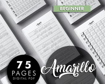 Hojas de práctica de la fuente Amarillo Script, caligrafía para principiantes (PDF)