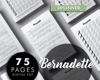 Hojas de práctica de caligrafía con la fuente Bernadette Script (PDF)