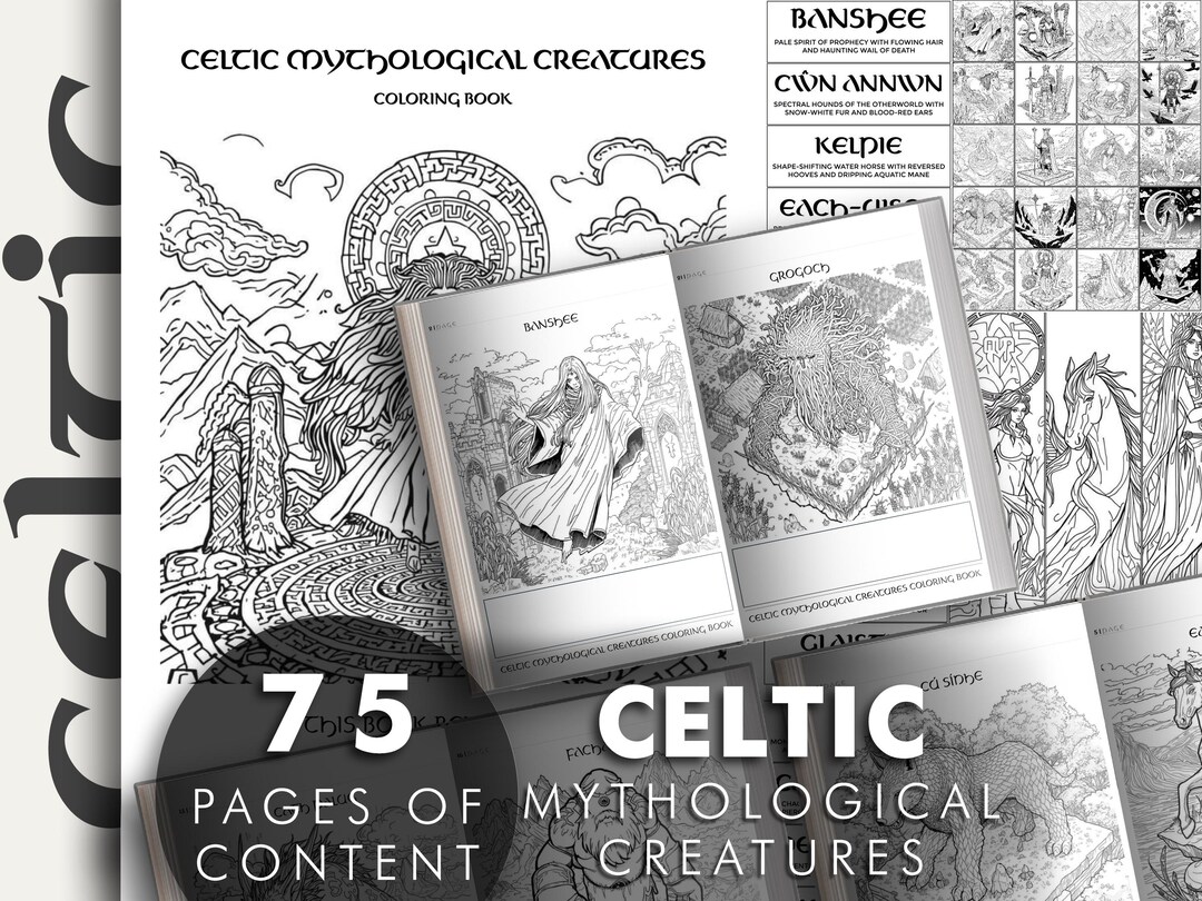 Celtic Mythological Creatures Coloring Book: Mythical Beasts Line Art ...