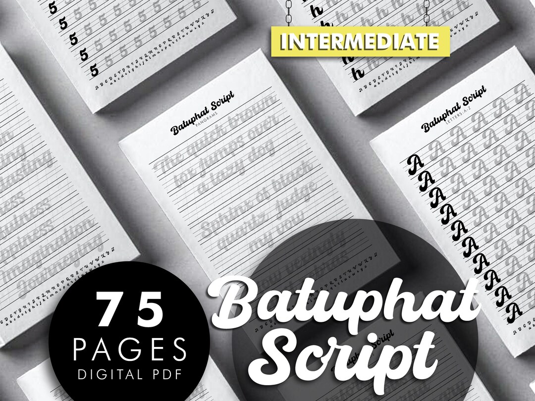 Batuphat Script Font Calligraphy Practice Sheet PDF Procreate Alphabet ...