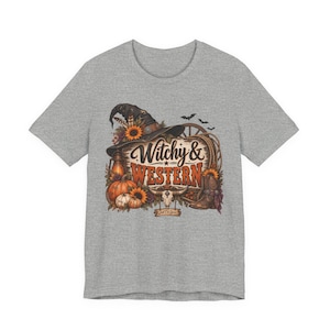 Maglietta stile strega e western / Maglietta grafica con zucca e cowgirl per Halloween